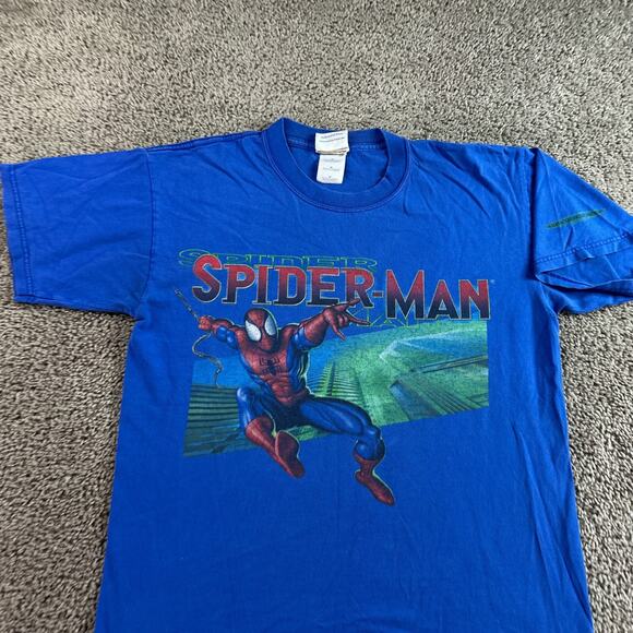Spider Man Shirt Mens Medium Blue Red Short Sleeve Universal Studios Super Hero* - Picture 3 of 12